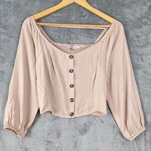 Womens Top Medium Crop Smocked Cottagecore Feminine Boho Chic Coastal Milkmaid